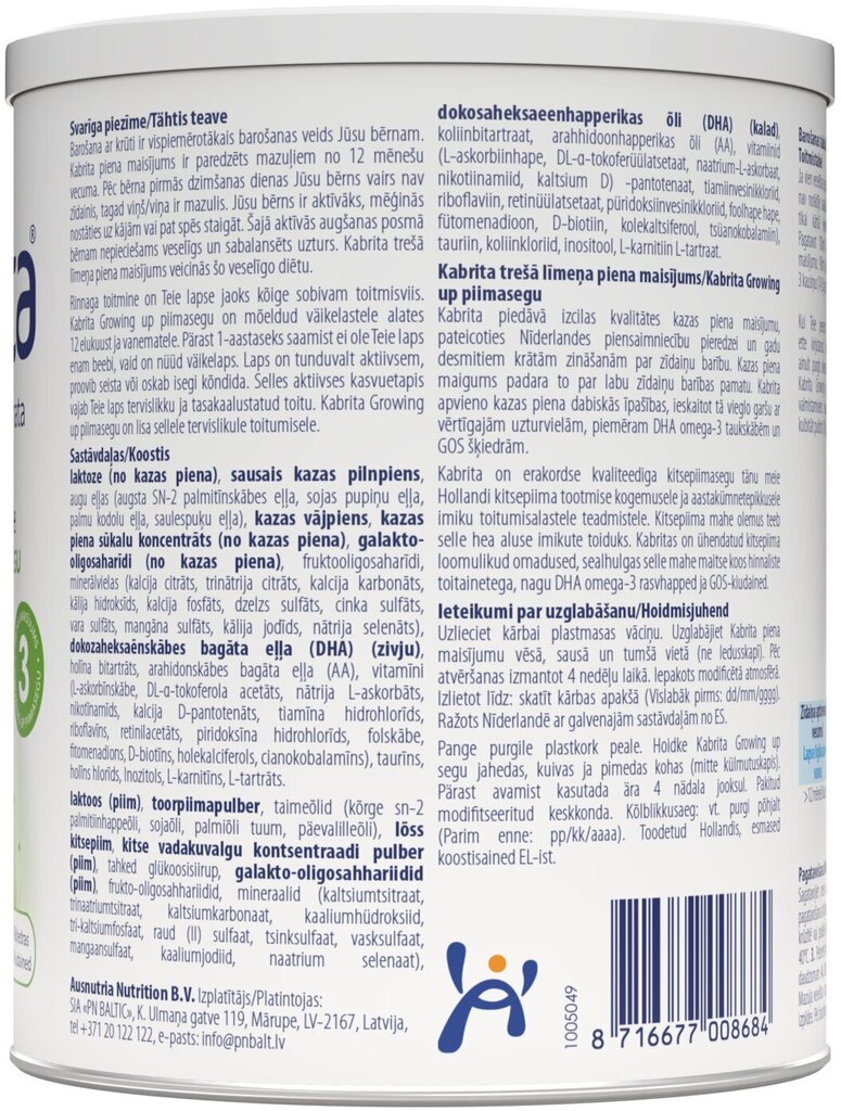 Piimasegu Kabrita 3, 12 kuu+, 400 g цена и информация | Piimasegud | hansapost.ee