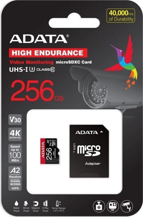 Adata High Endurance 256GB microSDXC UHS-I U3 hind ja info | Fotoaparaatide mälukaardid | hansapost.ee