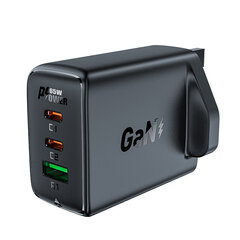 Acefast charger GaN 65W 3 ports (1xUSB, 2xUSB C PD) UK plug black (A44) цена и информация | Зарядные устройства для телефонов | hansapost.ee