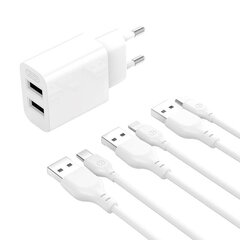 Wall charger XO L109  2x USB-A, cable USB Type-C,  2.4A (white) цена и информация | Зарядные устройства для телефонов | hansapost.ee