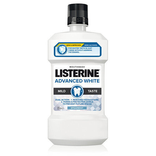 Suuvesi Listerine Advanced White Mild Taste, 500 ml hind ja info | Hambaharjad, hampapastad ja suuloputusvedelikud | hansapost.ee