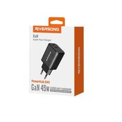 Riversong sieninis įkroviklis PowerKub G45 2x USB-C 45W juodas AD95 цена и информация | Зарядные устройства для телефонов | hansapost.ee