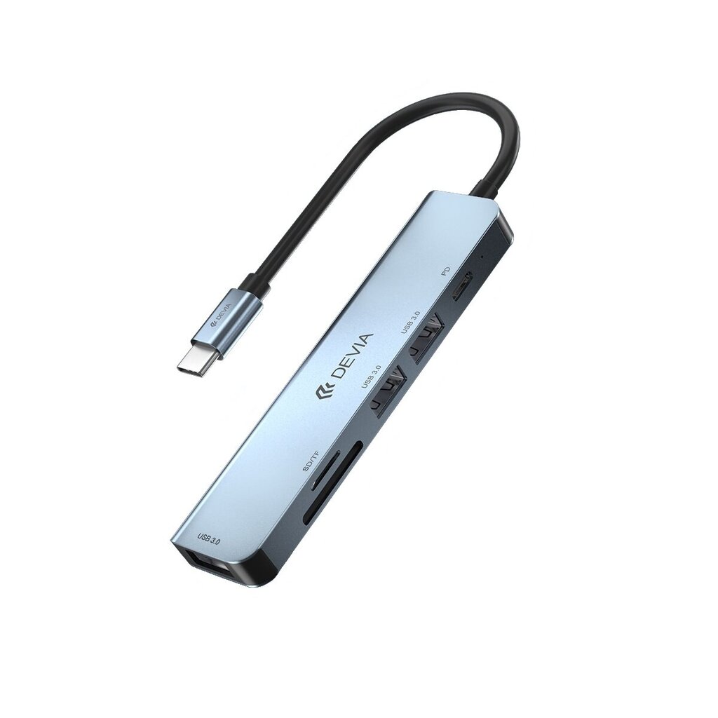 Devia adapter HUB 5in1 USB-C 3.1 to 3x USB 3.0 + SD|TF + PD deep gray цена и информация | USB adapterid ja jagajad | hansapost.ee