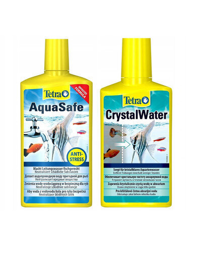 Vahendid akvaariumi vee jaoks Tetra AquaSafe + CrystalWater, 500 ml + 250 ml, 2 tk. hind ja info | Akvaariumid ja lisatarvikud | hansapost.ee