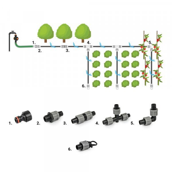 Tarvikute komplekt tilgalindile 16mm - 26 tk hind ja info | Niisutussüsteemid, kastmisvoolikud ja kastekannud | hansapost.ee