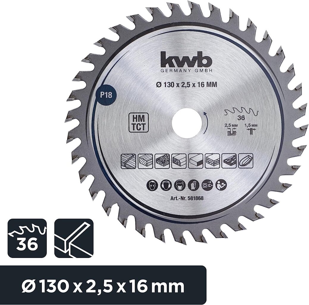 KWB Circuit Sow -ala 130 x 16 mm mm, väga peen lõigatud, sae tera, mis sobib tööplaatidele, puidule ja kaetud paneelidele цена и информация | Aiatööriistade varuosad | hansapost.ee