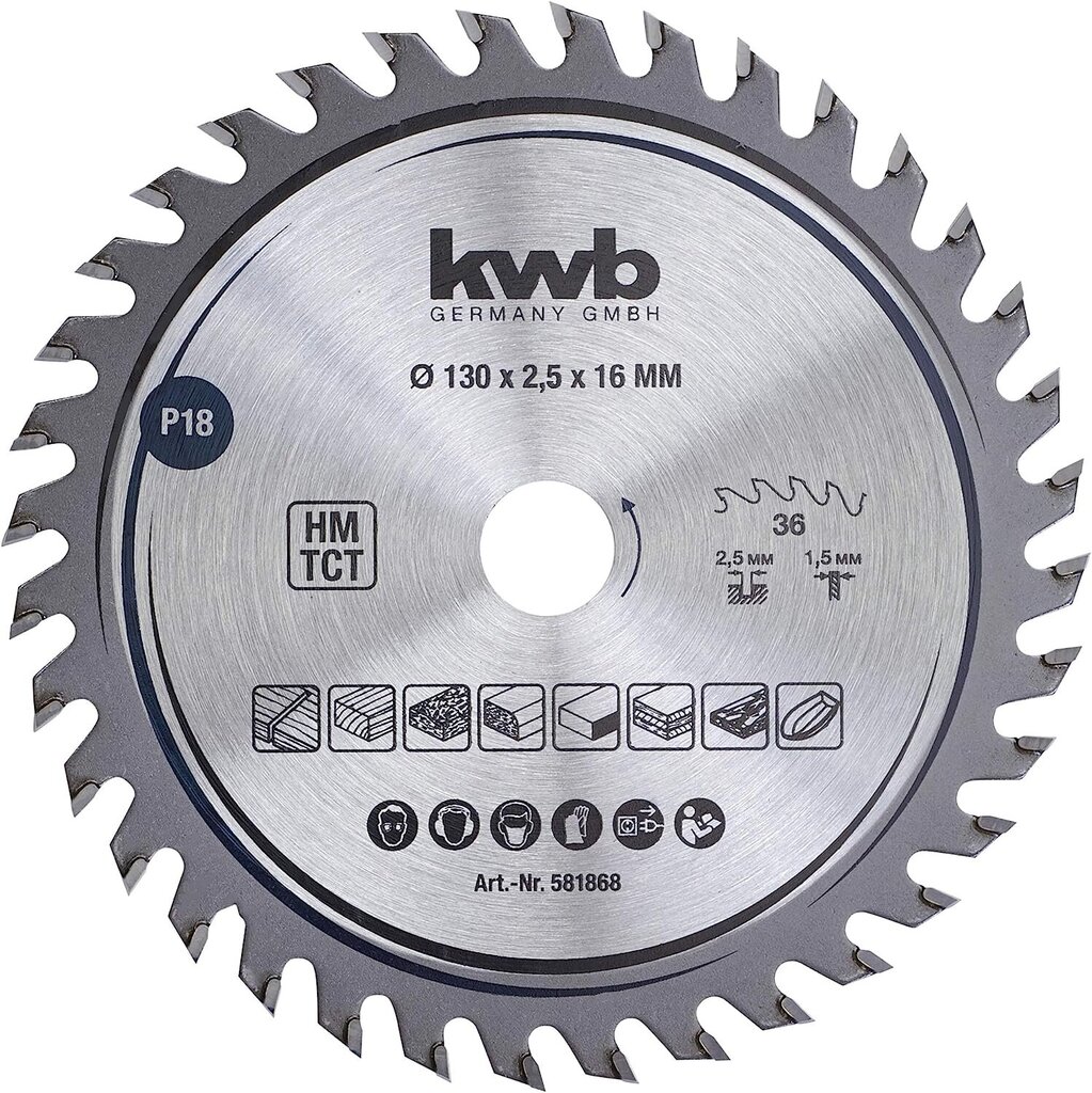 KWB Circuit Sow -ala 130 x 16 mm mm, väga peen lõigatud, sae tera, mis sobib tööplaatidele, puidule ja kaetud paneelidele цена и информация | Aiatööriistade varuosad | hansapost.ee