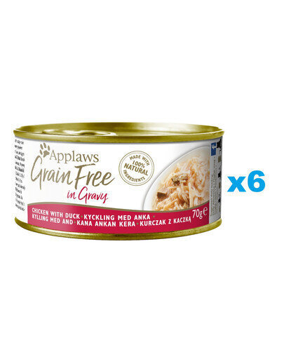 Applaws Grain Free täiskasvanud kassidele kana ja pardiga kastmes, 6x70 g hind ja info | Kassikonservid | hansapost.ee