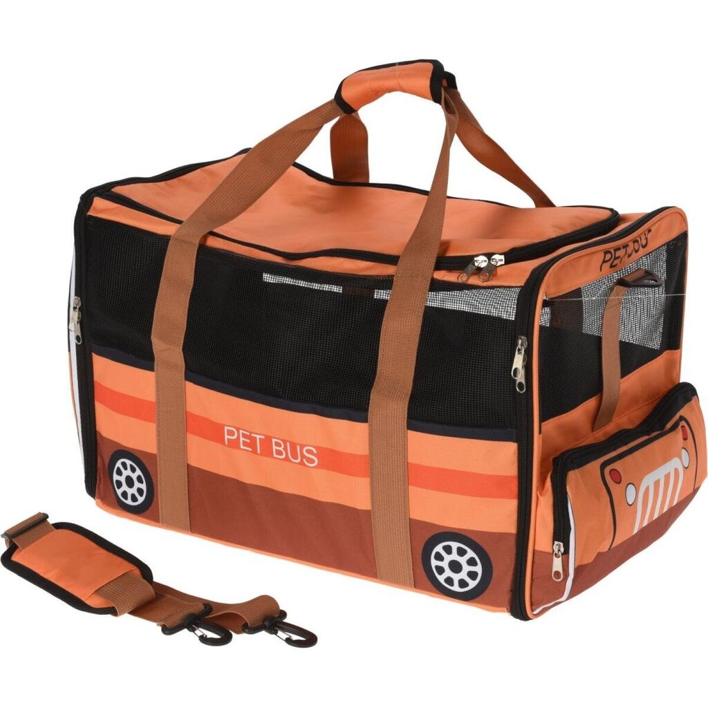Lemmiklooma transpordikott Koopman Autobusas, 52x30x32,5 cm, oranž hind ja info | Transpordipuurid, -kotid ja aedikud | hansapost.ee