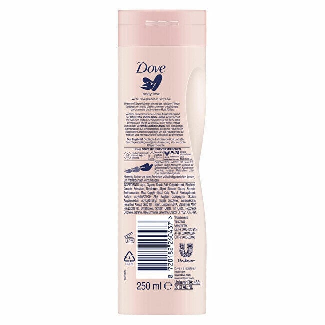 Kehakreem Dove Body Love Glow & Shine Body Lotion, 250 ml цена и информация | Kehakreemid, kehaõlid ja losjoonid | hansapost.ee