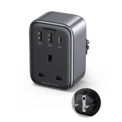 Wall charger 30W (2xUSB|USB C|AC) | UK - EU adapter 13A Ugreen CD314 - black цена и информация | Зарядные устройства для телефонов | hansapost.ee