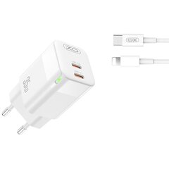 XO wall charger CE07 PD 35W 2x USB-C white + USB-C - Lightning cable цена и информация | Зарядные устройства для телефонов | hansapost.ee