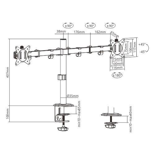 Gembird MA-D2-01 цена и информация | Monitori kinnitused | hansapost.ee