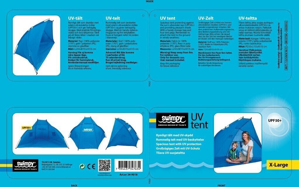 Rannatelk Swimpy UV kaitsega, XL, sinine цена и информация | Ranna- ja õuemänguasjad | hansapost.ee