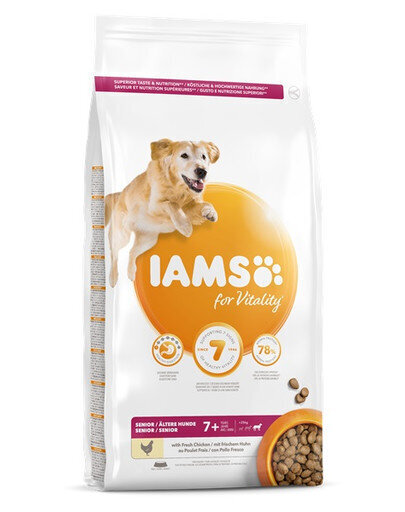 Iams For Vitality vanematele suurt tõugu koertele kanaga, 12 kg цена и информация | Koerte kuivtoit ja krõbinad | hansapost.ee