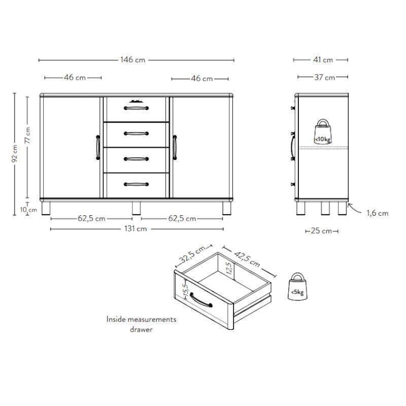 Kummut Tenzo Aatrium, 146x41x92 cm, valge hind ja info | Kummutid | hansapost.ee