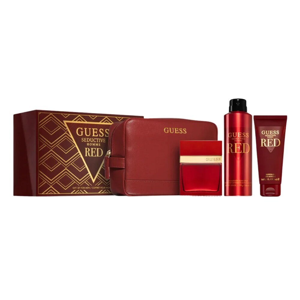 Kosmeetikakomplekt Guess Seductive Red Homme meestele: tualettvesi EDT, 100 ml + dušigeel, 200 ml + deodorant, 226 ml + kosmeetikakott цена и информация | Dušigeelid, õlid | hansapost.ee