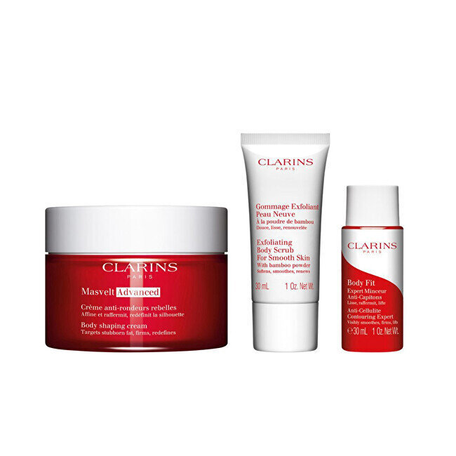 Komplekt Clarins Masvelt Advanced naistele: kehakreem, 200 ml + kehakoorija, 30 ml + tselluliidivastane kehageel, 30 ml hind ja info | Kehakreemid, kehaõlid ja losjoonid | hansapost.ee