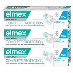 Набор зубной пасты для чувствительных зубов Elmex Sensitive Plus Complete Care, 3x75 мл цена и информация | Для ухода за зубами | hansapost.ee