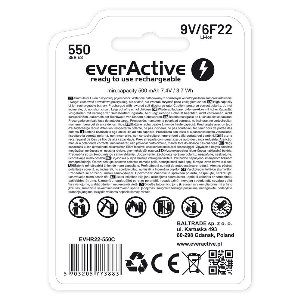 EverActive 6F22/9V 550 mAh hind ja info | Patareid | hansapost.ee