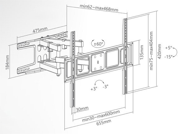 Superior Electronics Full Motion Extra Slim 37-70'' цена и информация | Teleri seinakinnitused ja hoidjad | hansapost.ee