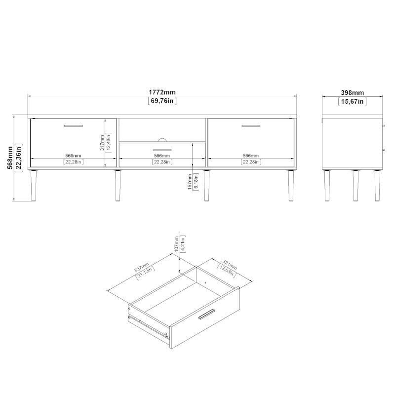 TV laud Aatrium Media, 177,2x39x56 cm, must цена и информация | Televiisori alused | hansapost.ee