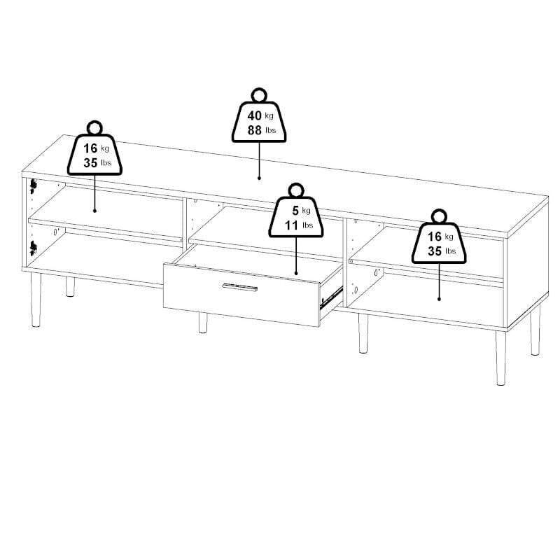 TV laud Aatrium Media, 177,2x39x56 cm, must цена и информация | Televiisori alused | hansapost.ee