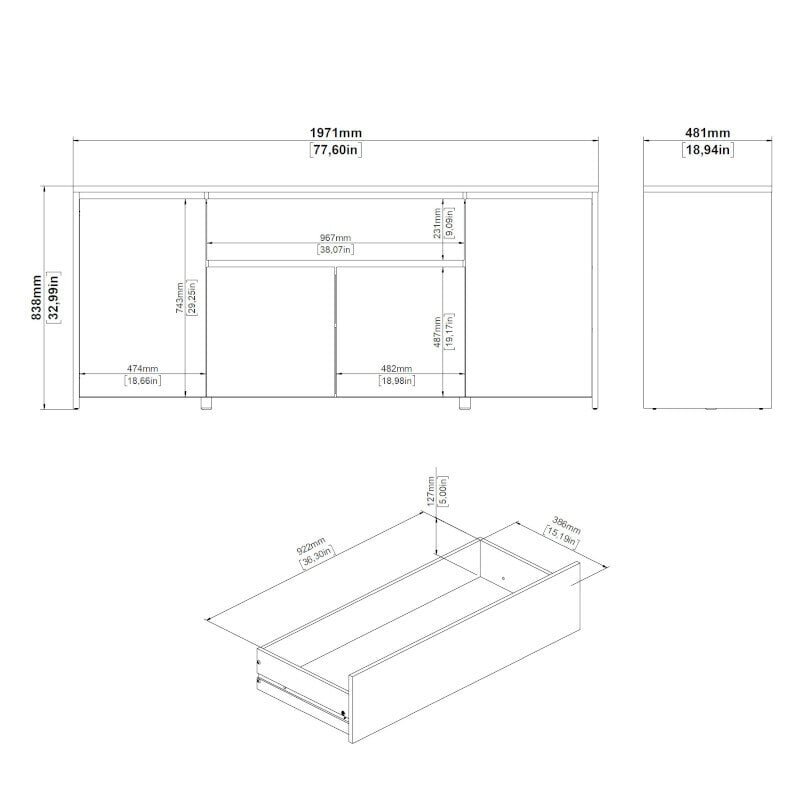 Kummut Aatrium Next, 197x48x84 cm, valge/pruun hind ja info | Kummutid | hansapost.ee