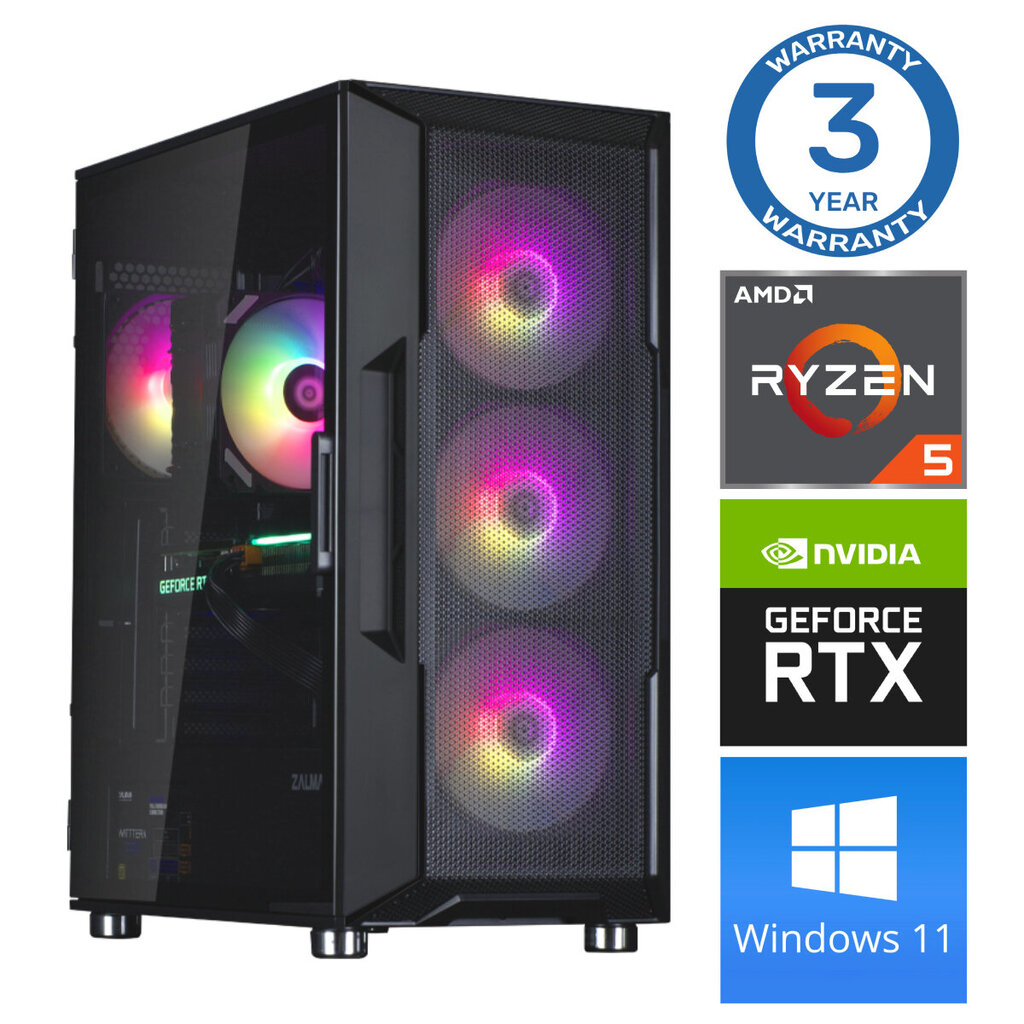INTOP Ryzen 5 5500 16GB 500SSD M.2 NVME+2TB RTX3060 12GB WIN11 цена и информация | Lauaarvutid | hansapost.ee