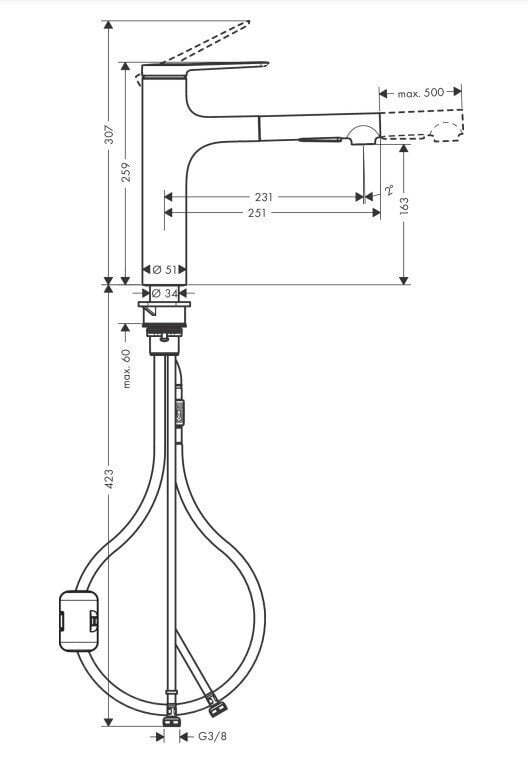 HANSGROHE Zesis M33 valamusegisti väljatõmmatava voolikuga, kroom 74801000 hind ja info | Vannitoa segistid | hansapost.ee