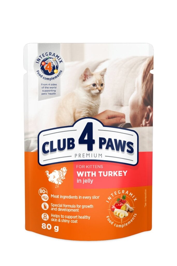 Club 4 Paws Premium kassipoegadele kalkuniga tarretises, 80 g цена и информация | Kassi kuivtoit ja kassikrõbinad | hansapost.ee