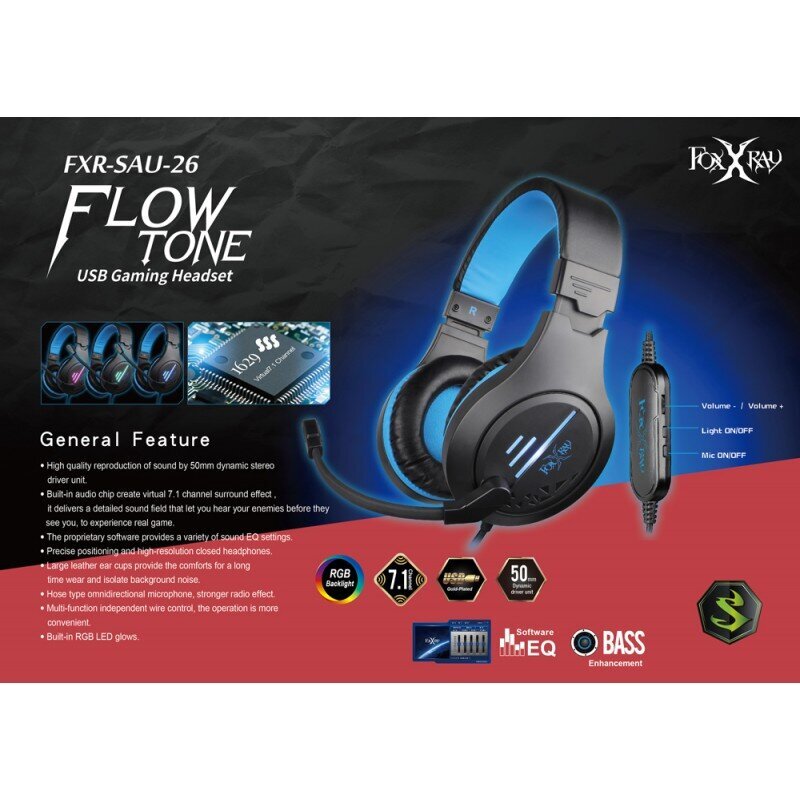 Foxxray Flow Tone Gaming Headset Wired Blue/Black hind ja info | Kõrvaklapid | hansapost.ee