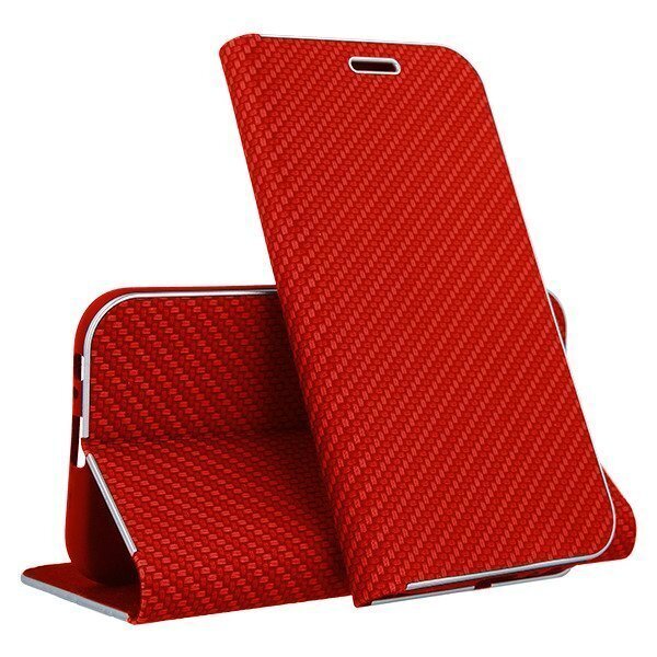 Mocco Carbon Leather Book Case For Apple iPhone X / XS Red hind ja info | Telefonide kaitsekaaned ja -ümbrised | hansapost.ee