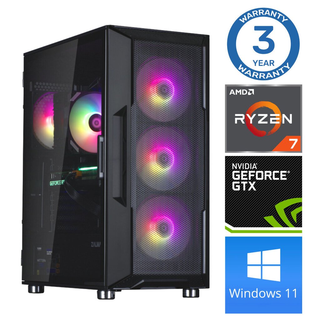 Intop Ryzen 7 5700X 32GB 250SSD M.2 NVME+2TB GTX1650 4GB WIN11 цена и информация | Lauaarvutid | hansapost.ee