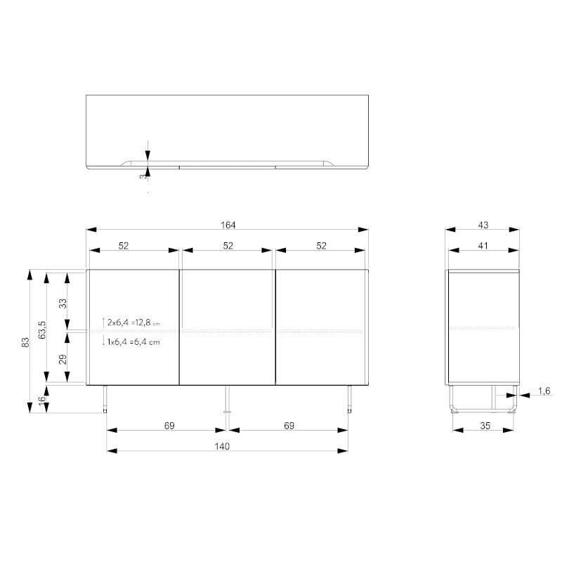 Kummut Tenzo Parma, 164x43x83 cm, sinine hind ja info | Kummutid | hansapost.ee