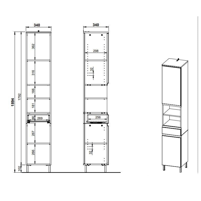 Vannitoakapp Aatrium Salinas, 34x34x190 cm, valge hind ja info | Vannitoakapid | hansapost.ee