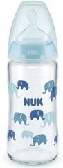 Стеклянная бутылочка Nuk First Choice+ 0-6 месяцев, 240 мл, синего цвета цена и информация | Бутылочки и аксессуары | hansapost.ee