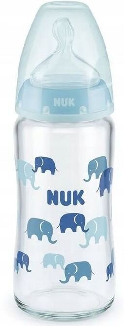 Klaaspudel Nuk First Choice+ 0-6 kuud, 240 ml, sinine цена и информация | Lutipudelid ja tarvikud | hansapost.ee