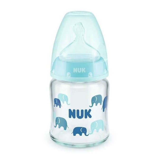 Klaaspudel Nuk First Choice+ 0-6 kuud, 120 ml, sinine цена и информация | Lutipudelid ja tarvikud | hansapost.ee