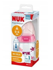 Стеклянная бутылочка Nuk First Choice+ 0-6 месяцев, 120 мл, розового цвета цена и информация | Бутылочки и аксессуары | hansapost.ee