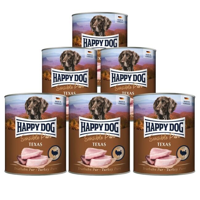 Happy Dog Sensible Pure Texas monoproteiiniga koerte konservid kalkunilihaga 800g x 6tk цена и информация | Koerakonservid | hansapost.ee