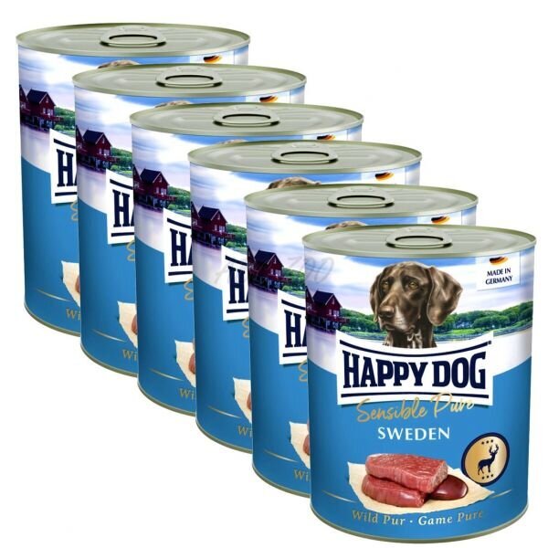 Happy DogSensible Pure Sweden Monoproteiiniga konservid koertele ulukilihaga, 800g x 6tk цена и информация | Koerakonservid | hansapost.ee