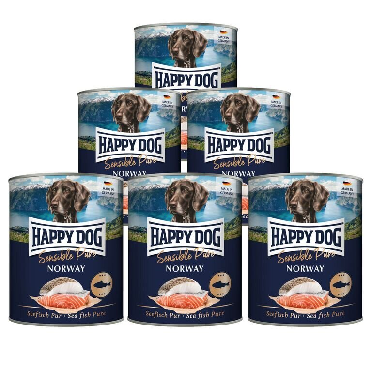 Happy Dog Sensible Pure Norway Monoproteiiniga konservid koertele lõhe/tursaga, 800g x 6tk цена и информация | Koerakonservid | hansapost.ee