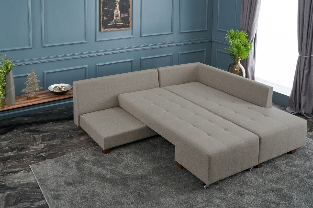 Nurgadiivan Asir Manama Corner Sofa Bed Right, beež цена и информация | Nurgadiivanid ja nurgadiivanvoodid | hansapost.ee