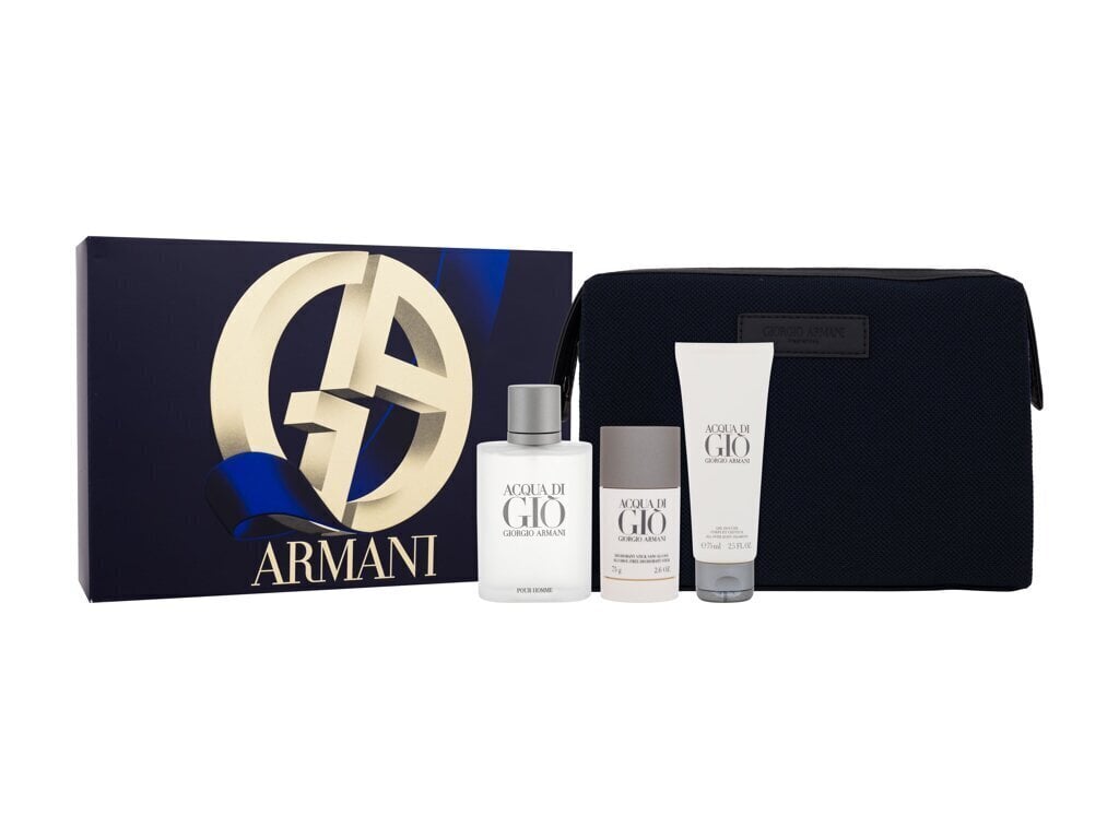 Komplekt Giorgio Armani Acqua di Gio meestele: tualettvesi EDT, 100 ml + dušigeel, 75 ml + deodorant, 75 ml + kosmeetikakott цена и информация | Parfüümid meestele | hansapost.ee