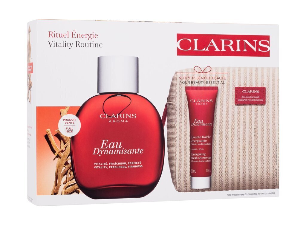 Komplekt Clarins Eau Dynamisante Unisex: parfüümitud kehaniisutaja, 100 ml + dušigeel, 30 ml + kosmeetikakott цена и информация | Parfüümid naistele | hansapost.ee