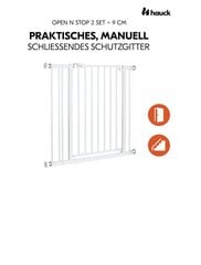 Защитные ворота с удлинителем Hauck Open N Stop 2, 75 - 80 см + 9 см, белого цвета цена и информация | Товары для безопасности детей дома | hansapost.ee
