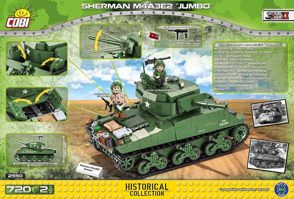 Konstruktor Cobi HC II maailmasõda Sherman M4AE2 Jumbo 2joon.2550, 720 d. цена и информация | Klotsid ja konstruktorid | hansapost.ee