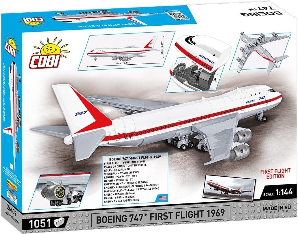 Konstruktor Cobi Boeing 747 Esimene lend 1969. aasta 26609, 1051 päeva. hind ja info | Klotsid ja konstruktorid | hansapost.ee