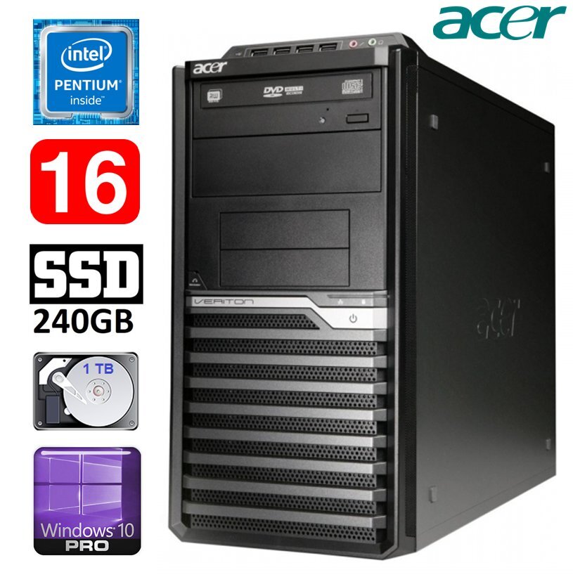 Lauaarvuti Acer Veriton M4610G MT G630 16GB 240GB+1TB DVD WIN10Pro цена и информация | Lauaarvutid | hansapost.ee